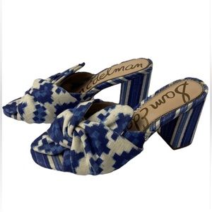 Sam Edelman Oda Block Heel Slide in Blue Ikat | Size 9